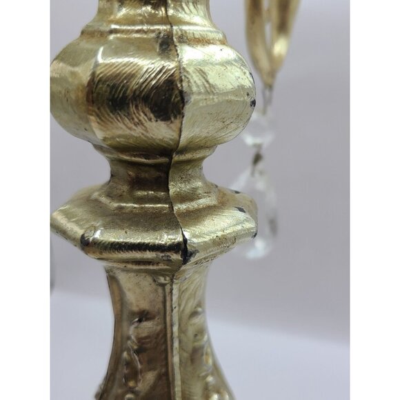 Vtg Dilly Candelabra 5 Arm Gold 12" Candle Stick Holder Marble Base W/ Crystals - Picture 10 of 15